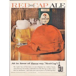 1959 Carling Red Cap Ale Beer Vintage Print Ad Hunting Oak Panelling Wall Art